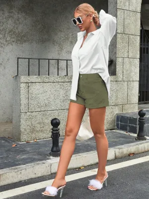 Olive Solid Fitted Shorts