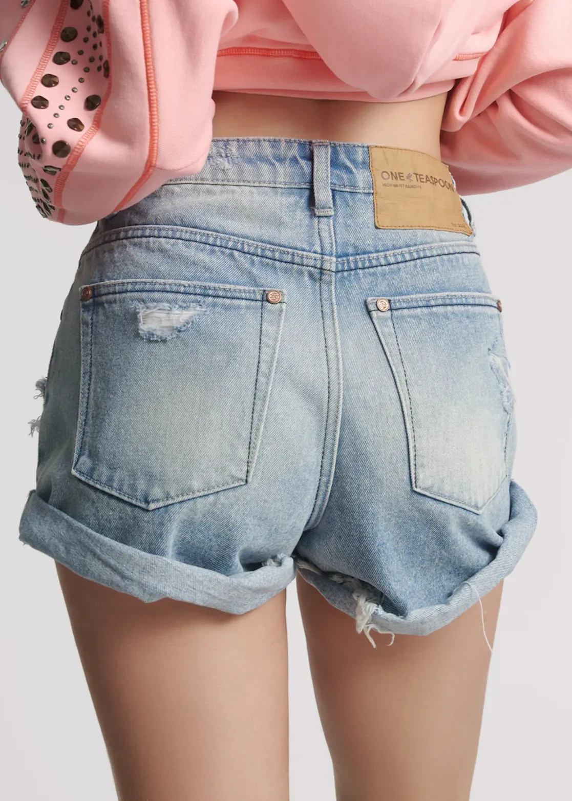 ONE TEASPOON Messed Up Bandits High Waist Denim Short - Salty Dog