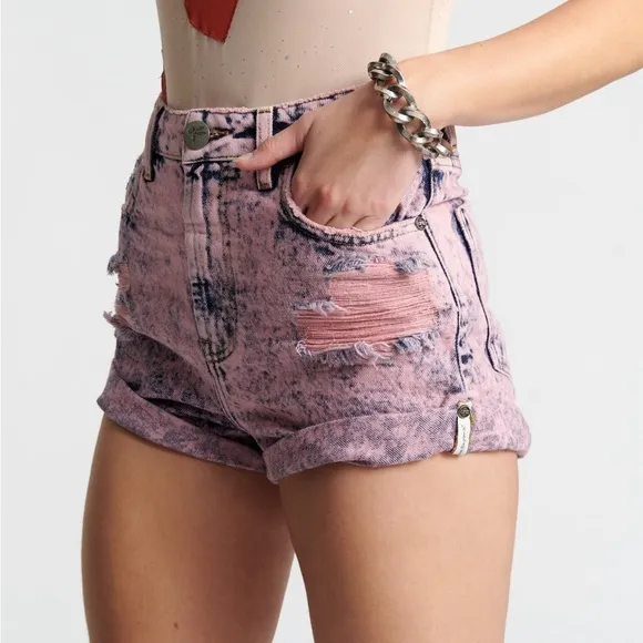 ONE TEASPOON Pink Pistol Bandits High Waist Denim Shorts