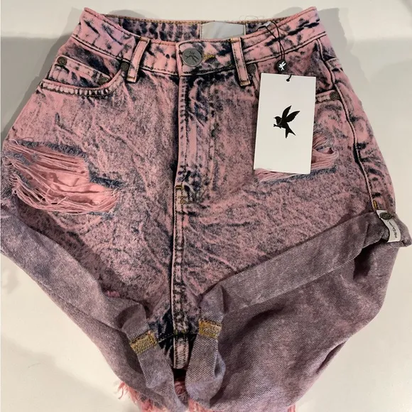 ONE TEASPOON Pink Pistol Bandits High Waist Denim Shorts