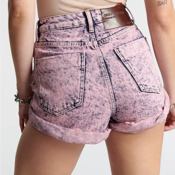 ONE TEASPOON Pink Pistol Bandits High Waist Denim Shorts