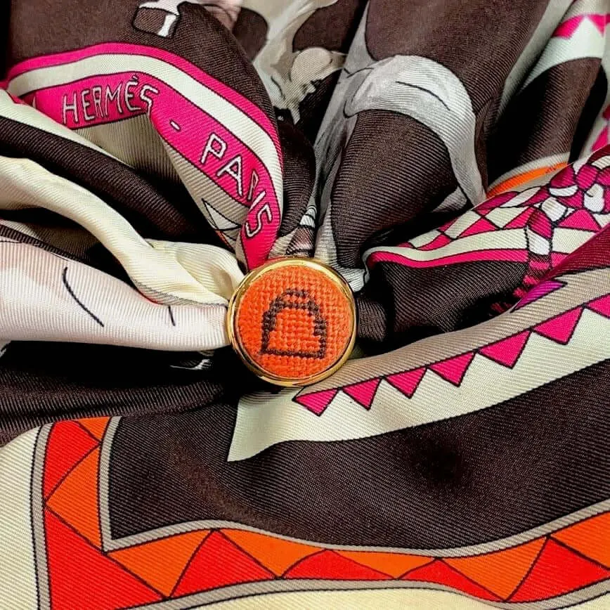 Orange & Brown Stirrup Gold Needlepoint Ring