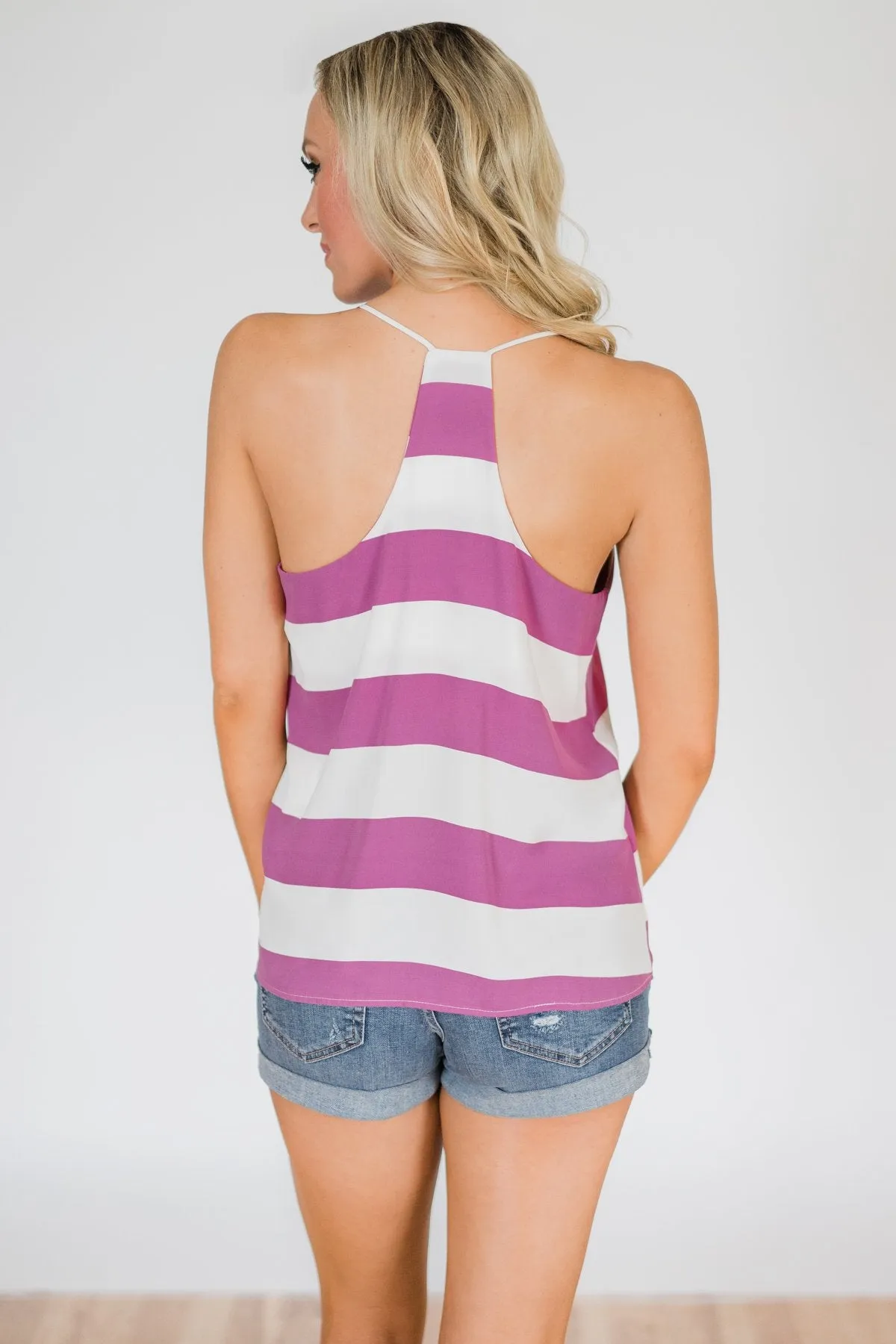 Out & About Striped Tank Top- Orchid