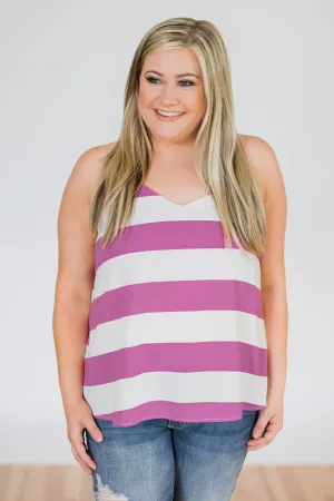Out & About Striped Tank Top- Orchid
