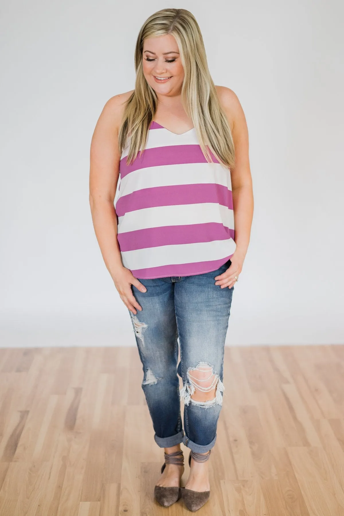 Out & About Striped Tank Top- Orchid