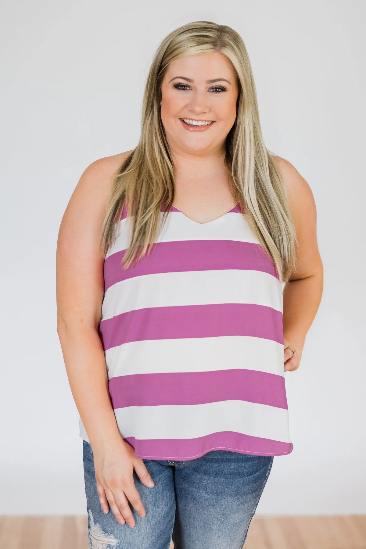 Out & About Striped Tank Top- Orchid