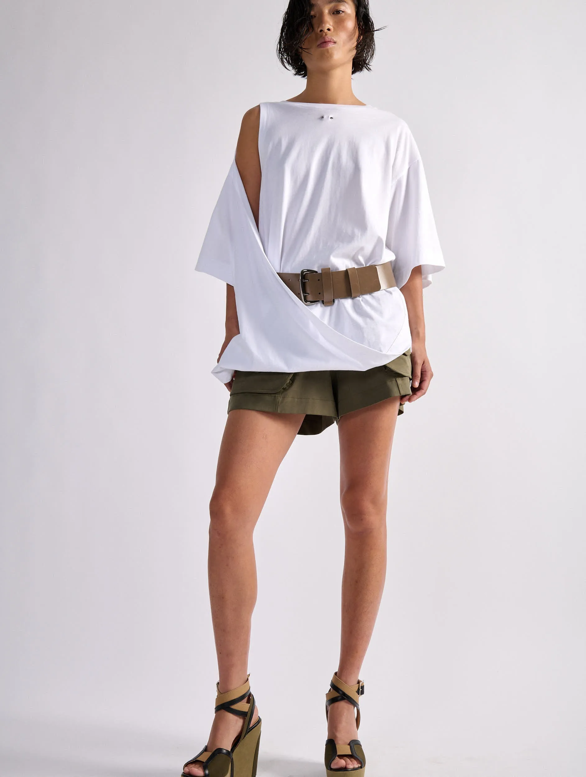 Oversized drape tee-shirt in white cotton jersey