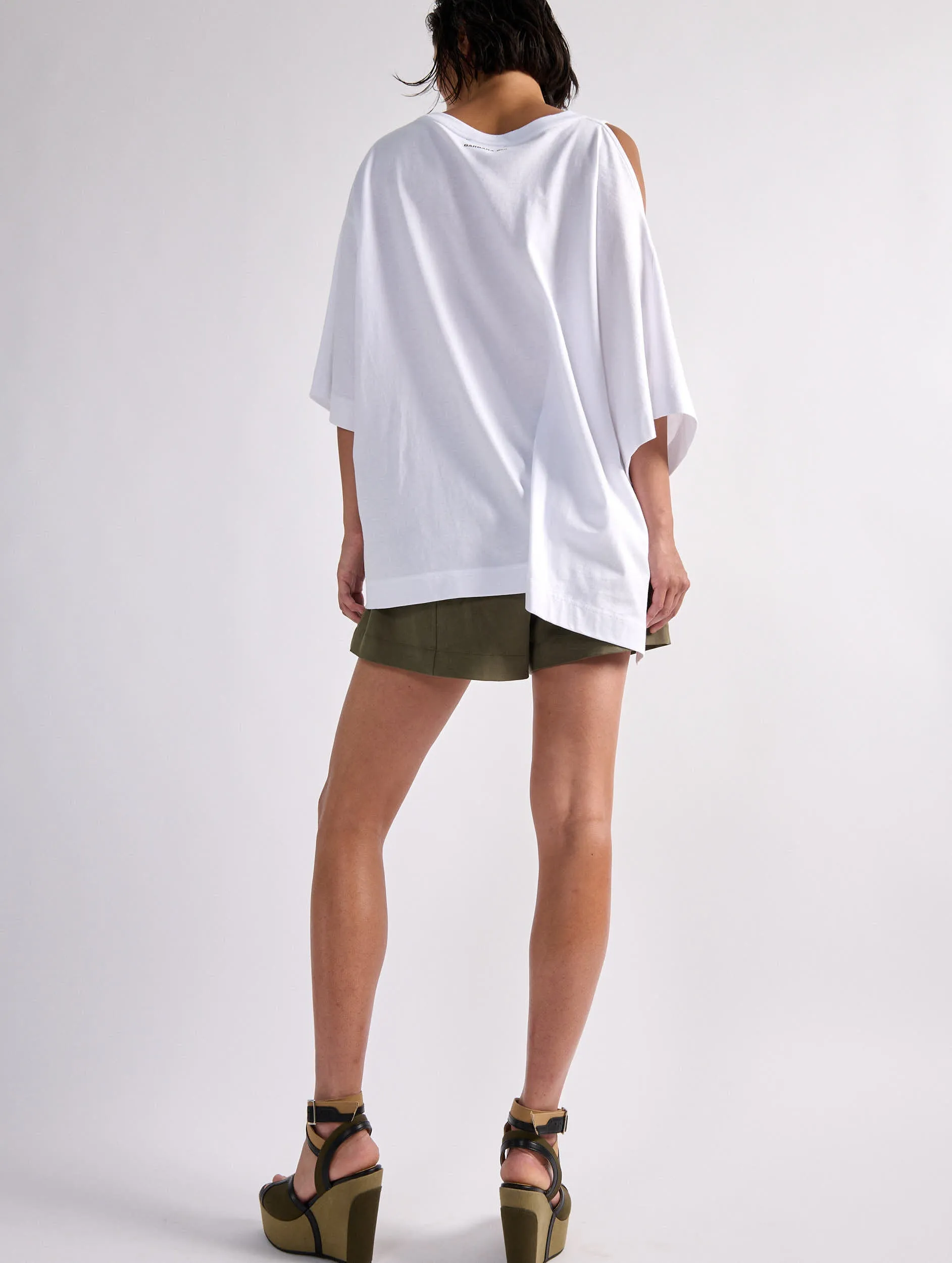 Oversized drape tee-shirt in white cotton jersey