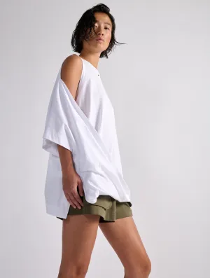 Oversized drape tee-shirt in white cotton jersey