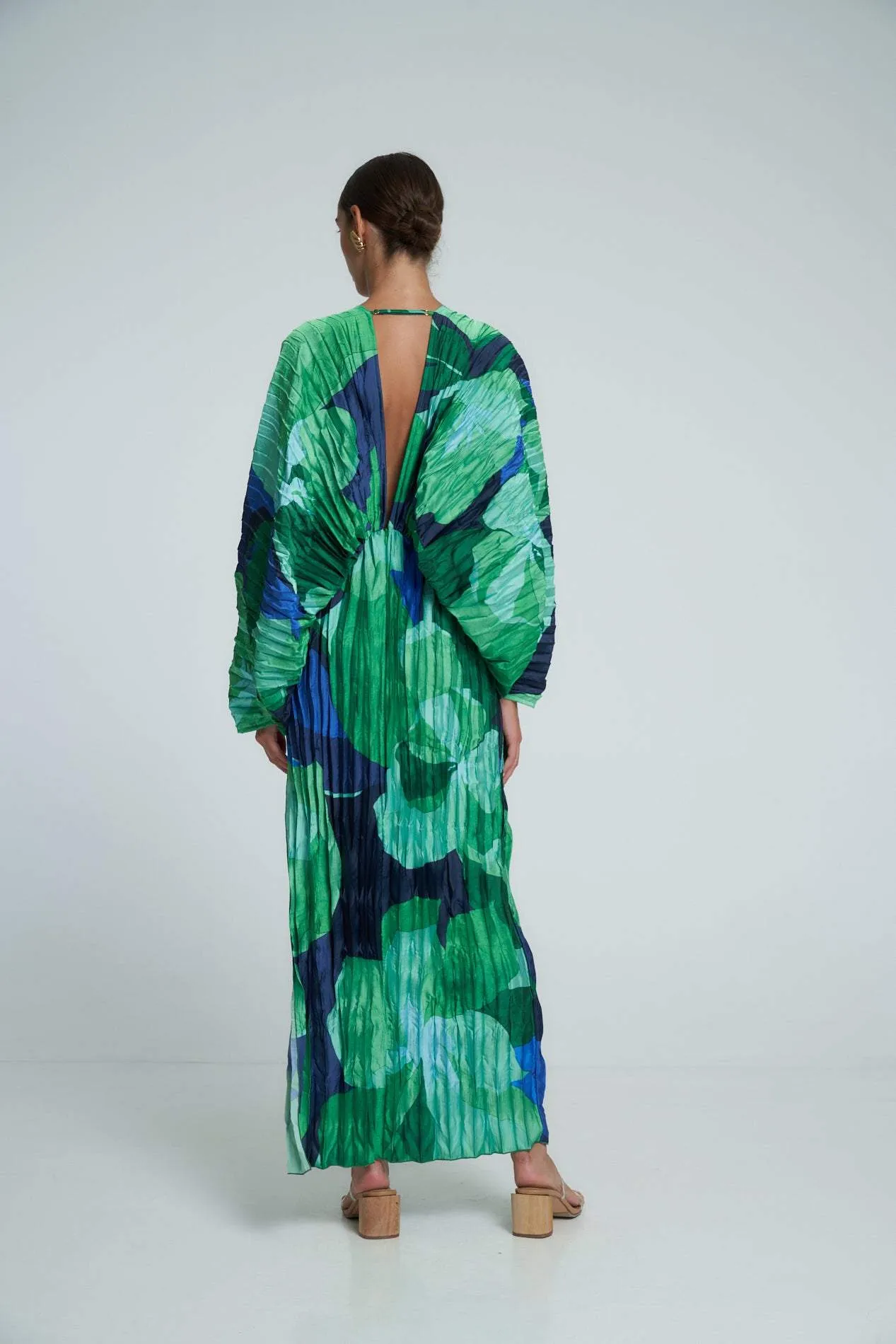 Pamela | Printed Pleated Maxi Kaftan Dress