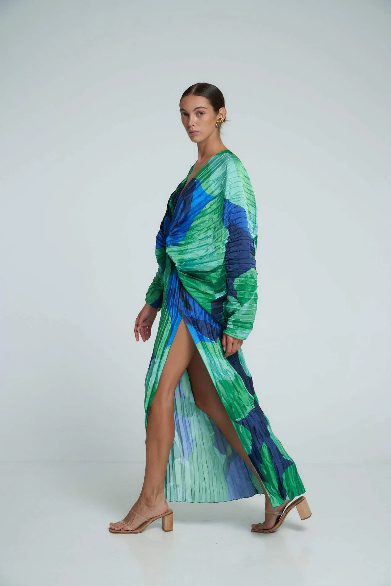 Pamela | Printed Pleated Maxi Kaftan Dress