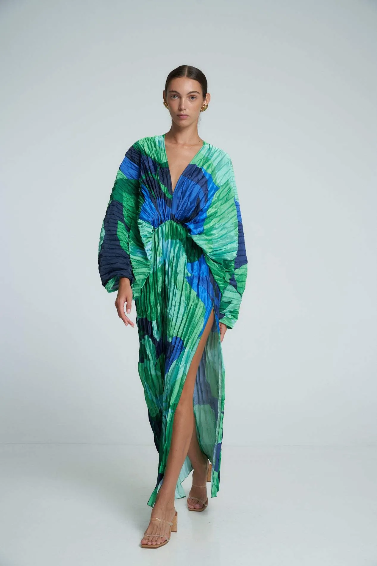 Pamela | Printed Pleated Maxi Kaftan Dress