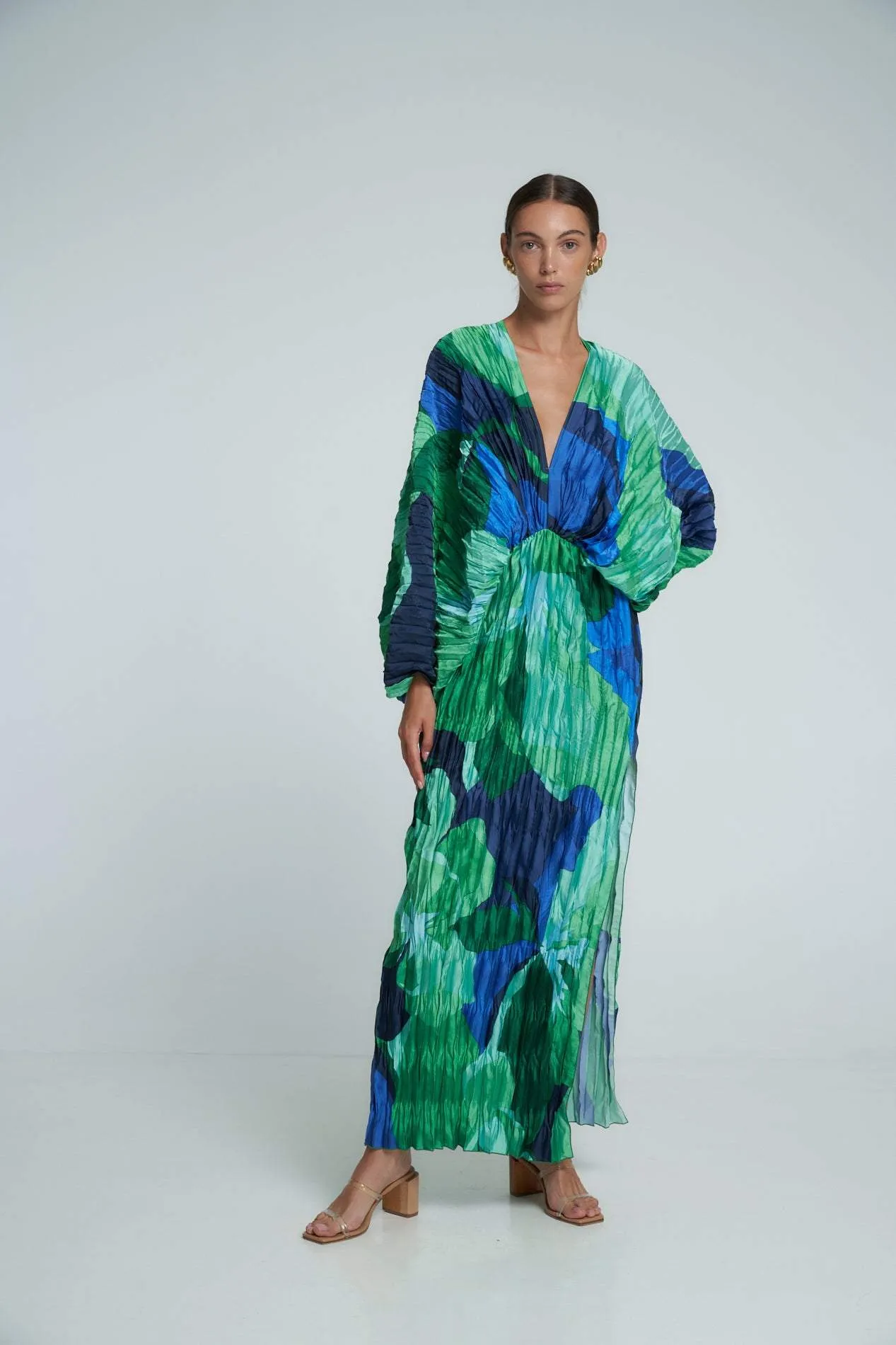 Pamela | Printed Pleated Maxi Kaftan Dress