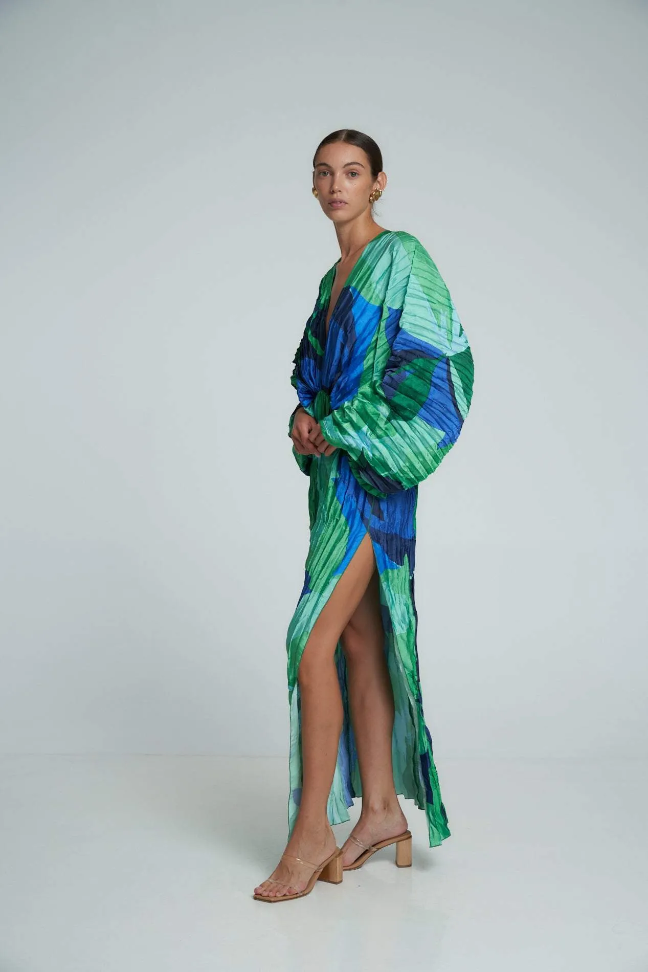 Pamela | Printed Pleated Maxi Kaftan Dress