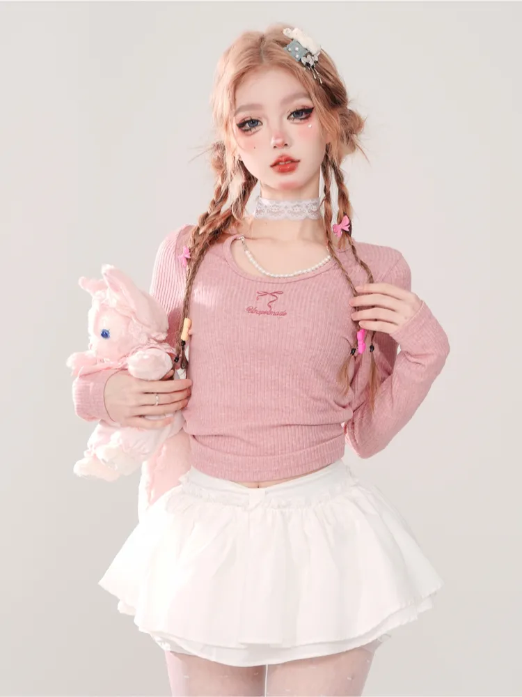 Pearl Charm Ribbed Top