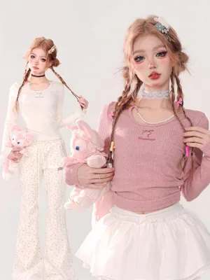 Pearl Charm Ribbed Top
