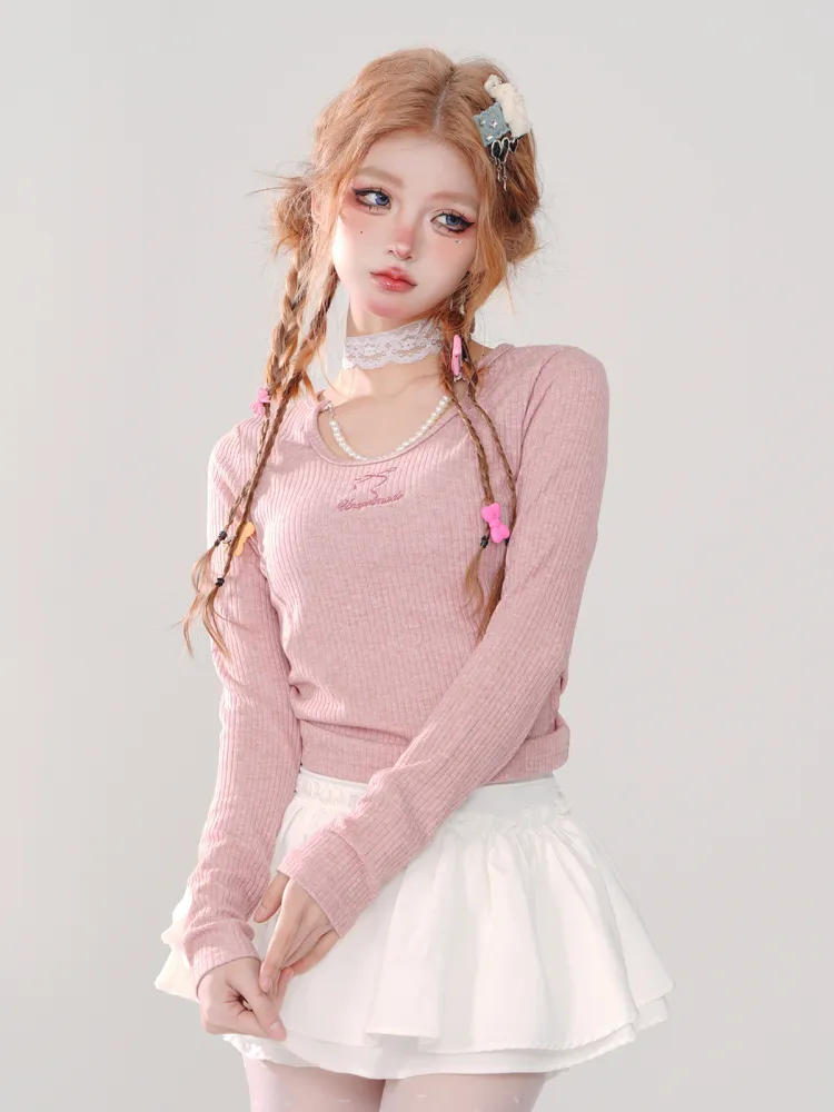 Pearl Charm Ribbed Top