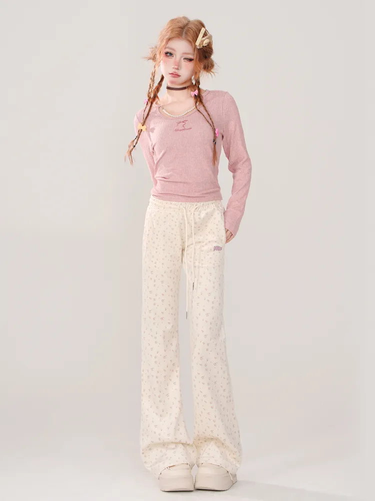 Pearl Charm Ribbed Top