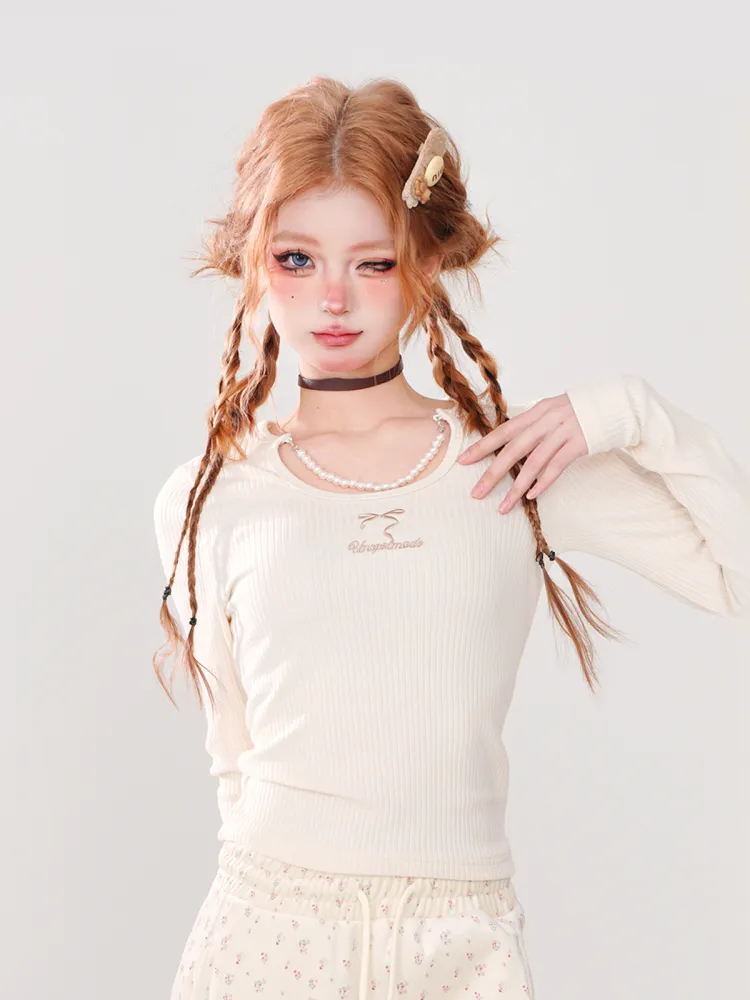 Pearl Charm Ribbed Top