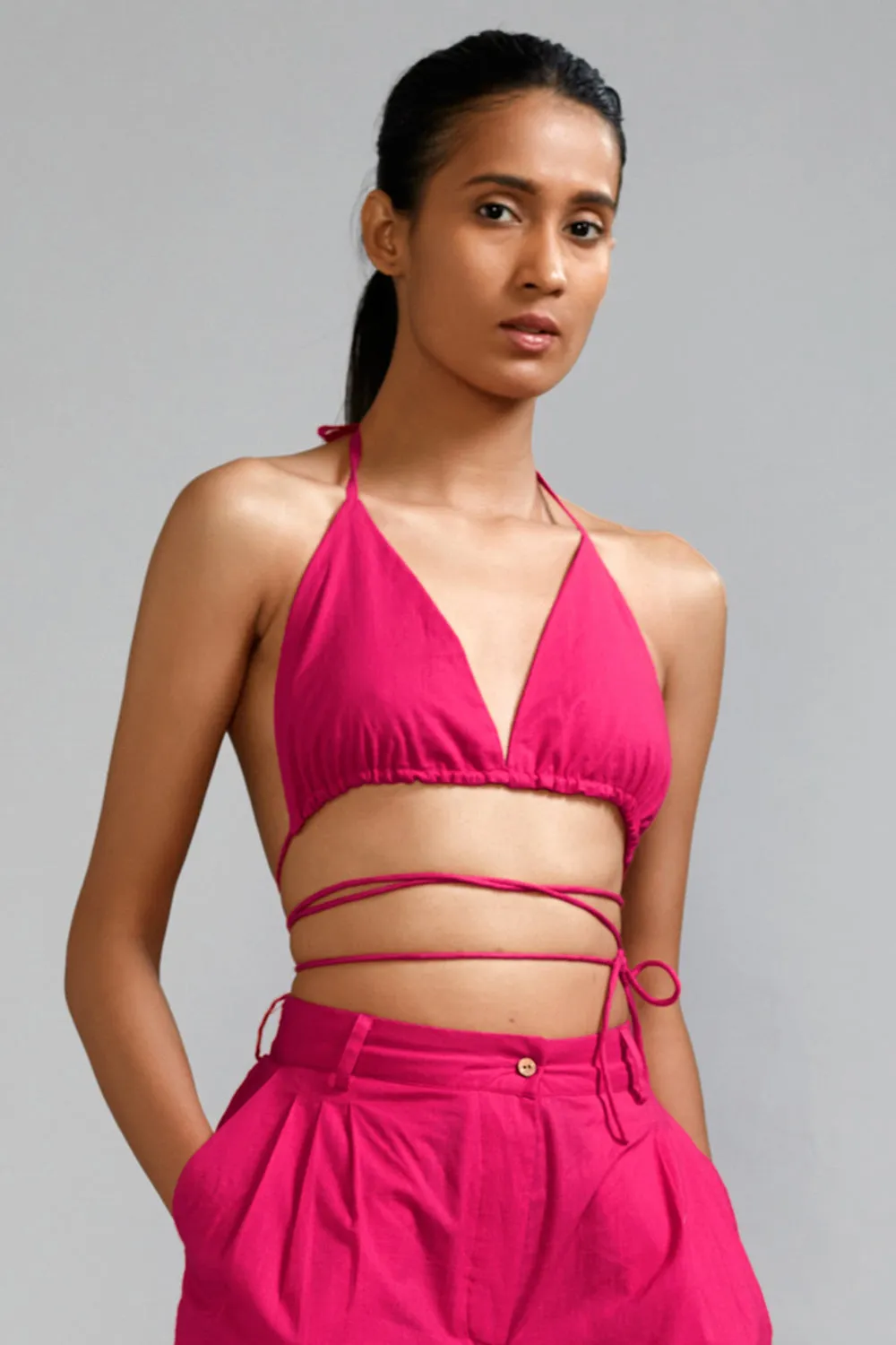 Pink Cotton Overlap Bralette