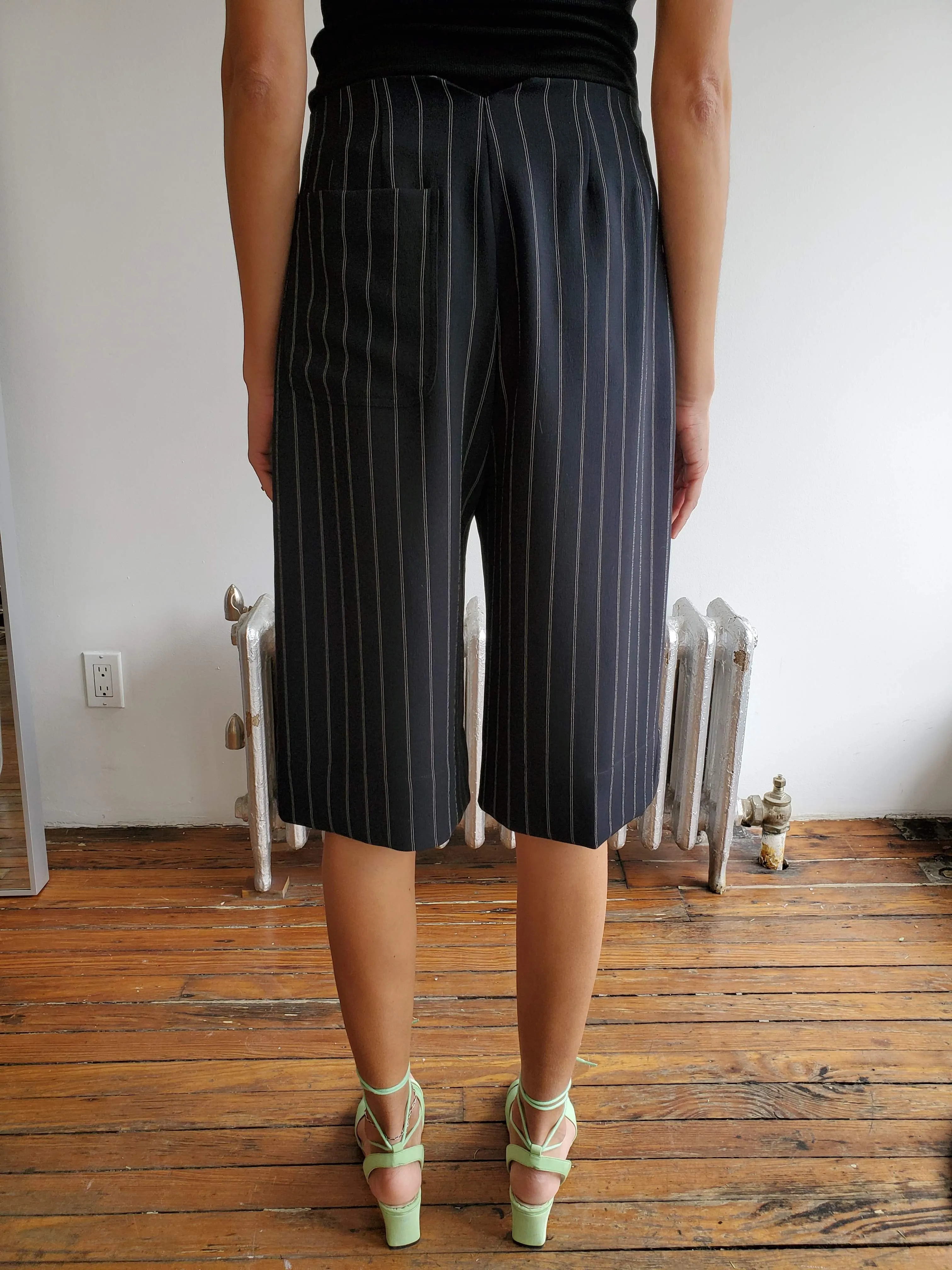 Pleated Shorts - Black / Ivory Pinstripe