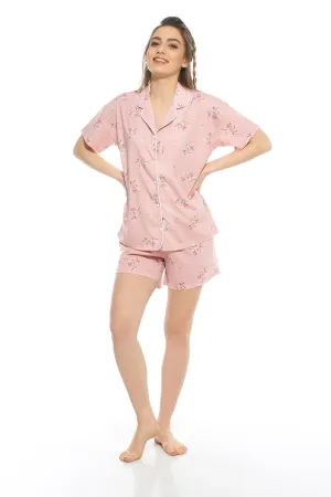 Pure Cotton Short Pyjama Set With a Pink Flower Design