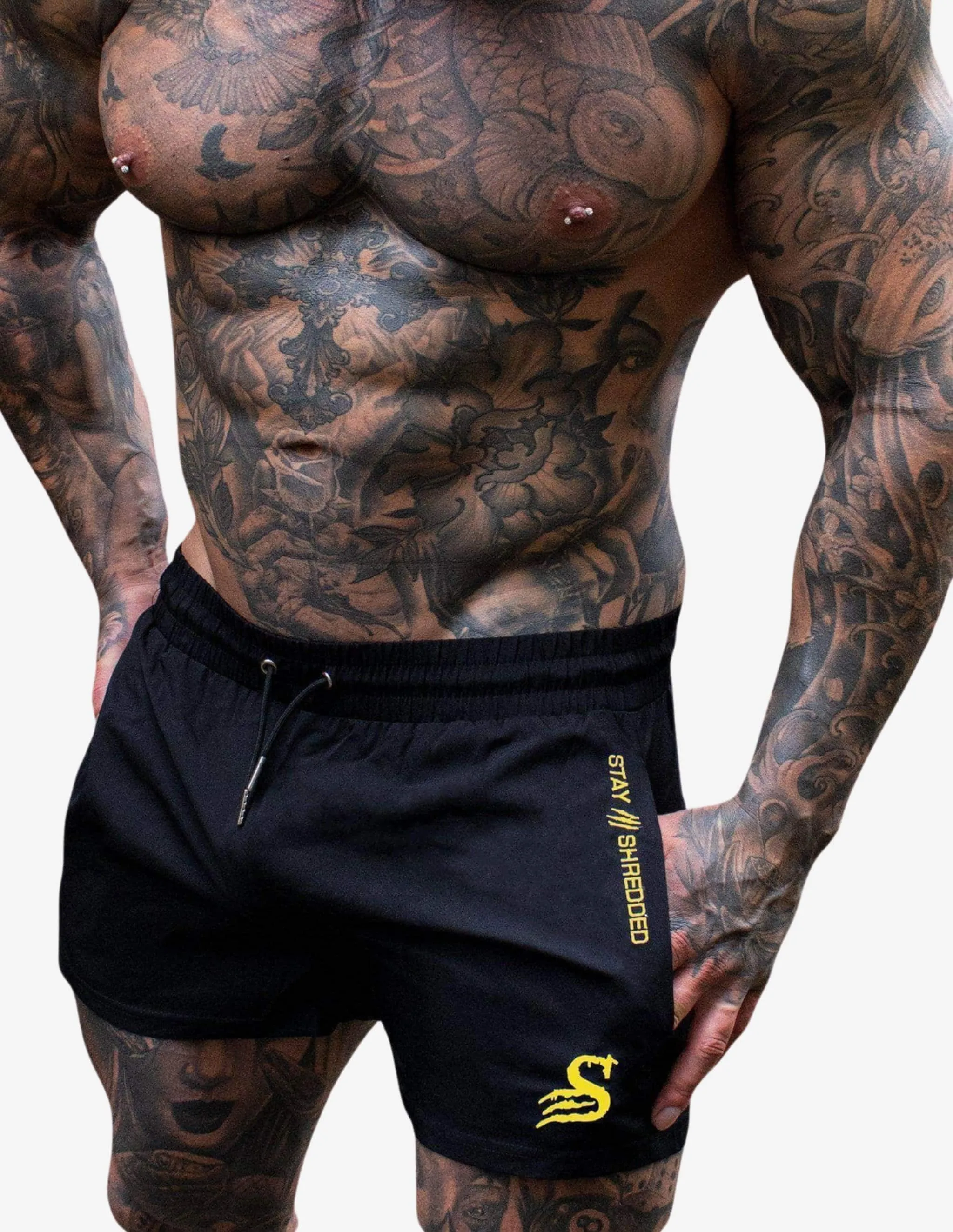 Quads of the Gods - gym lift Lifting Shorts - BLACK / YELLOW
