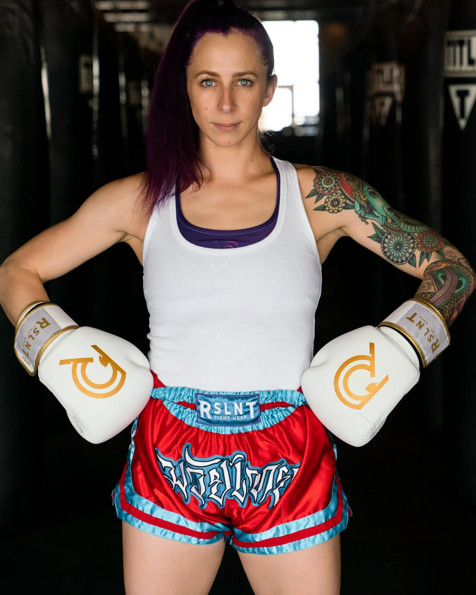 "Element" Muay Thai Shorts (Red/Baby Blue)