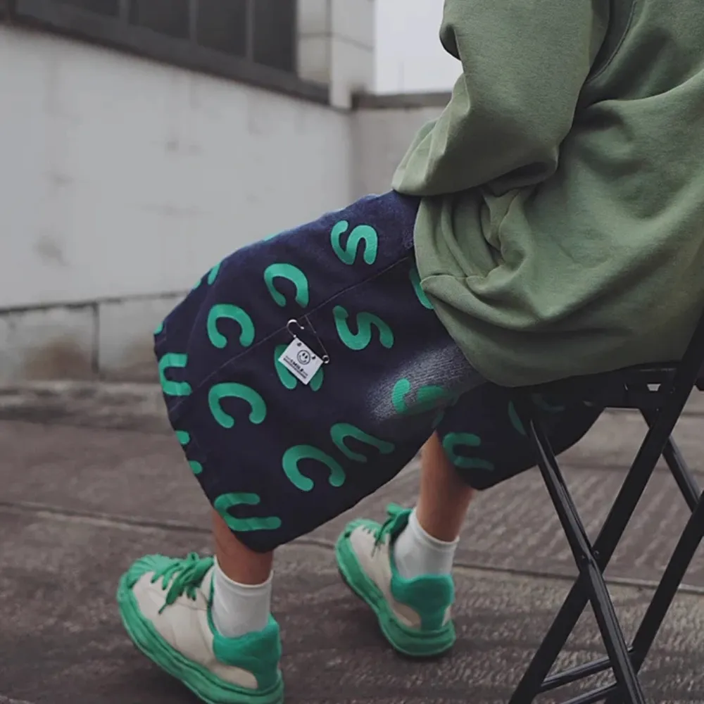 "Hip-hop Print Denim" Shorts