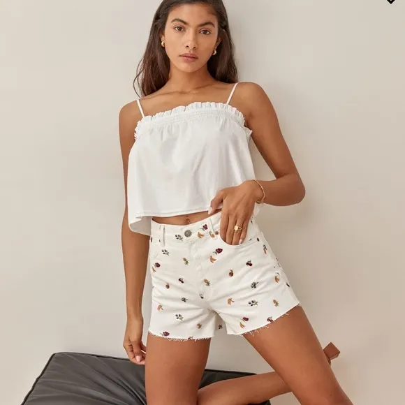 Reformation Charlie Fruitloops High Rise Jean Shorts size 30