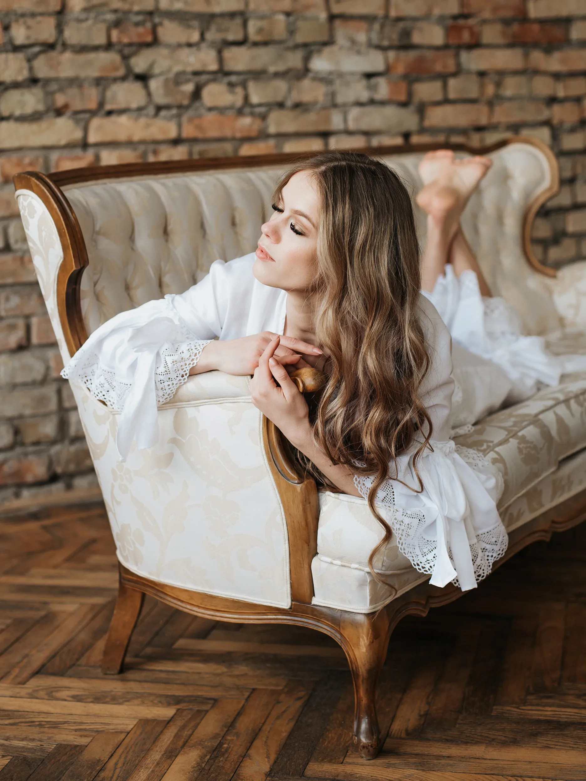 Rococo Nights Loungewear Set with Shorts in White Cotton