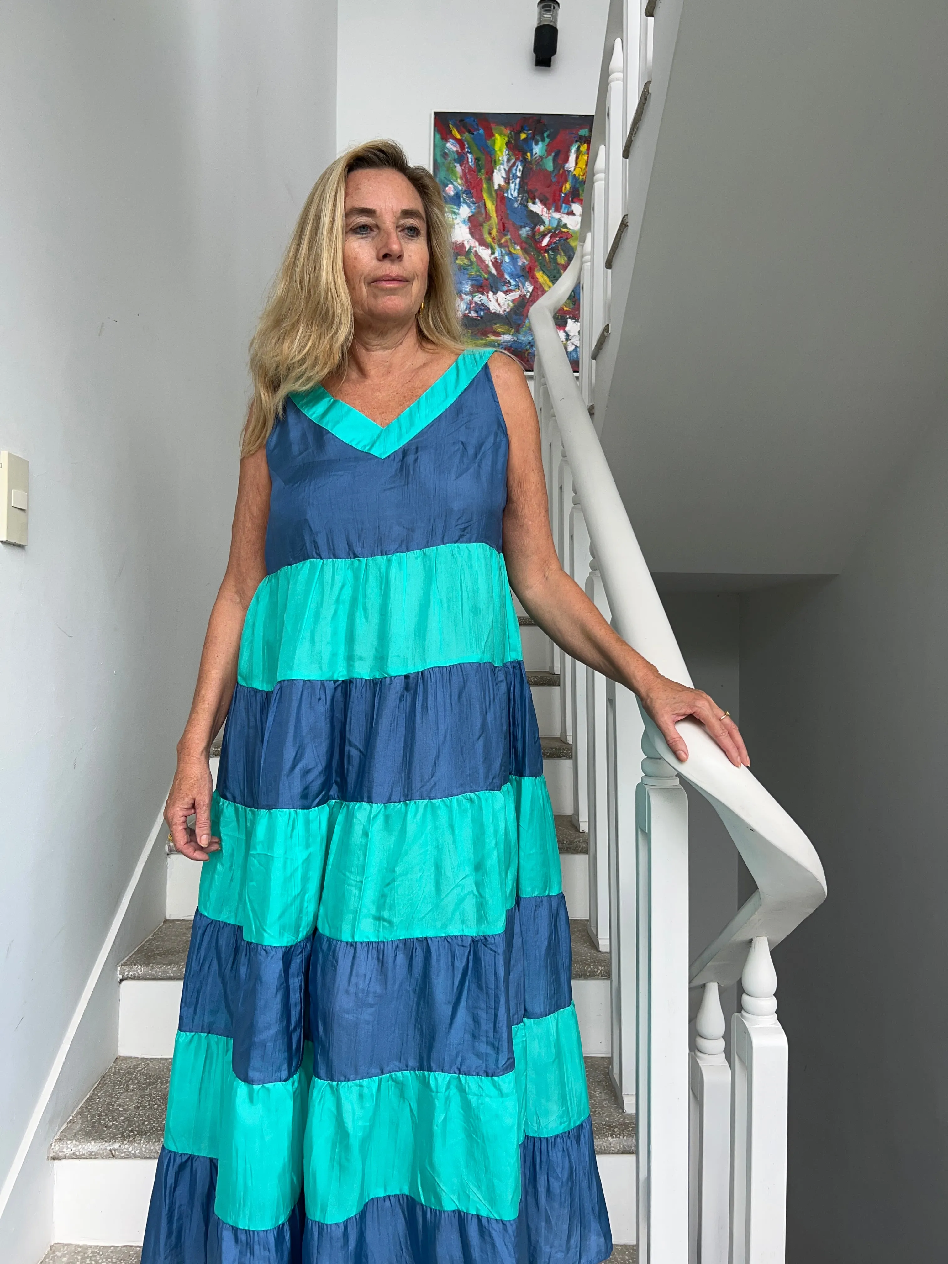 Rosie 100 % organic Silk  dress Blue and turquoise