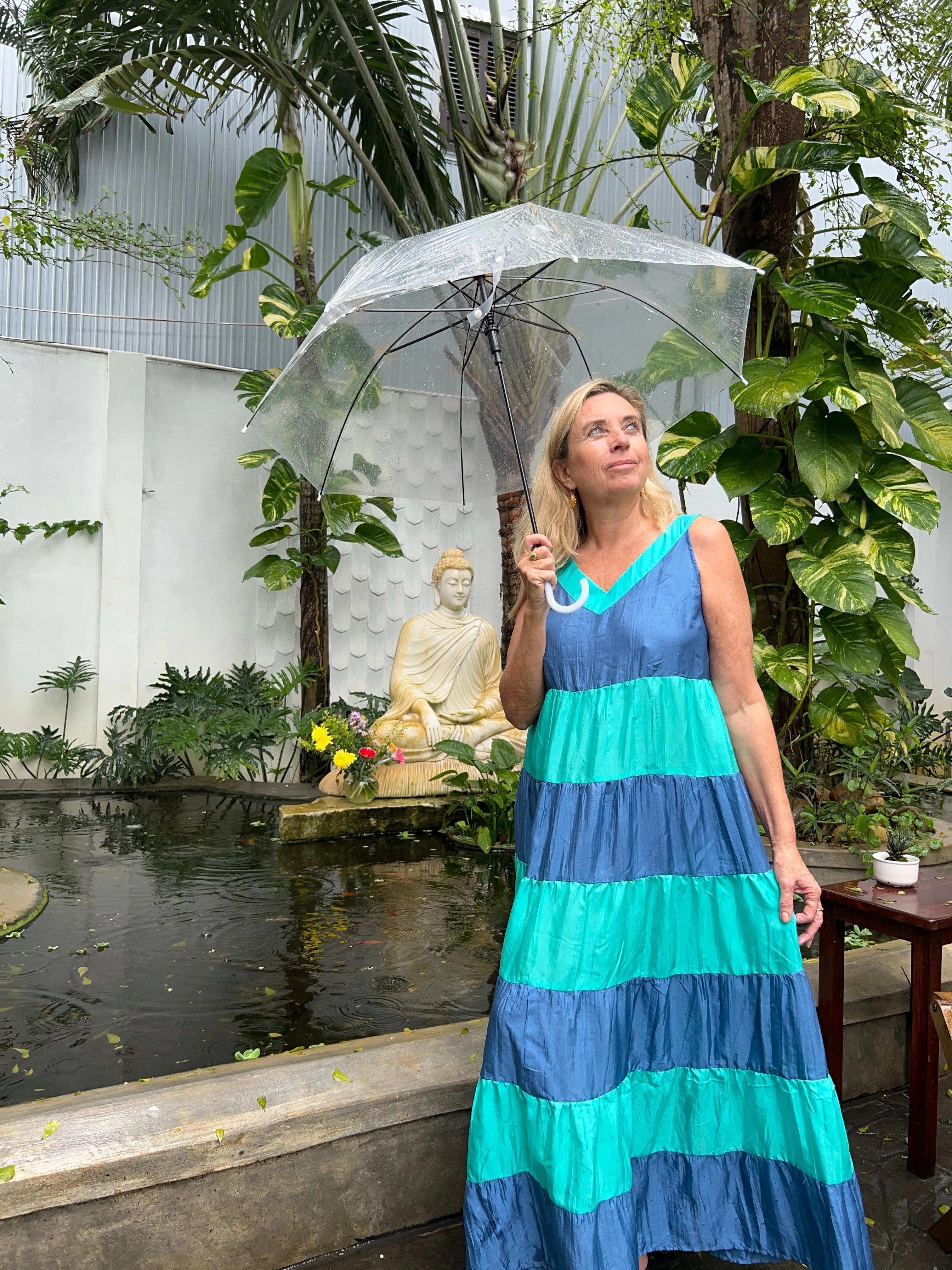 Rosie 100 % organic Silk  dress Blue and turquoise