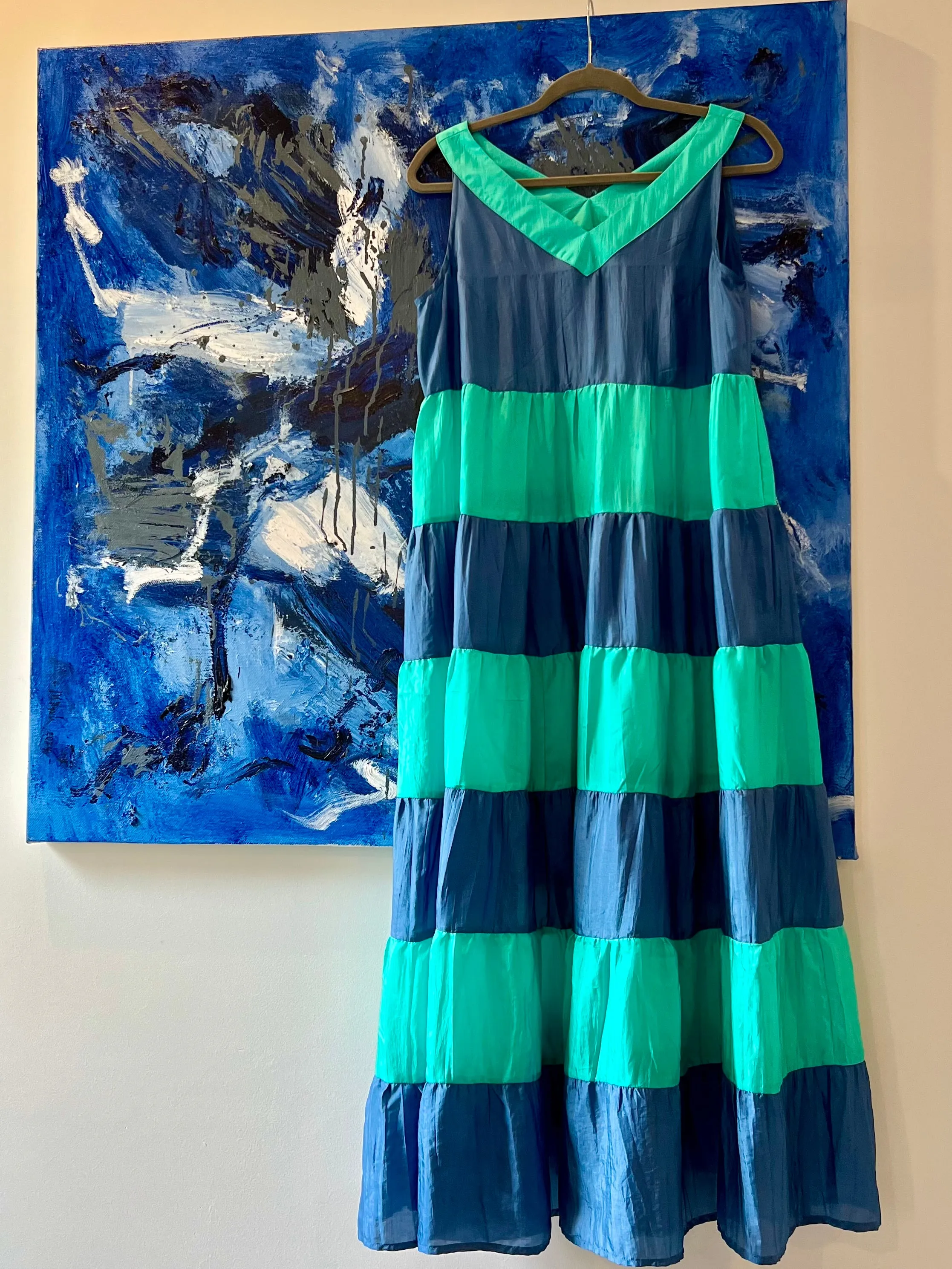 Rosie 100 % organic Silk  dress Blue and turquoise