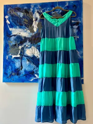 Rosie 100 % organic Silk  dress Blue and turquoise