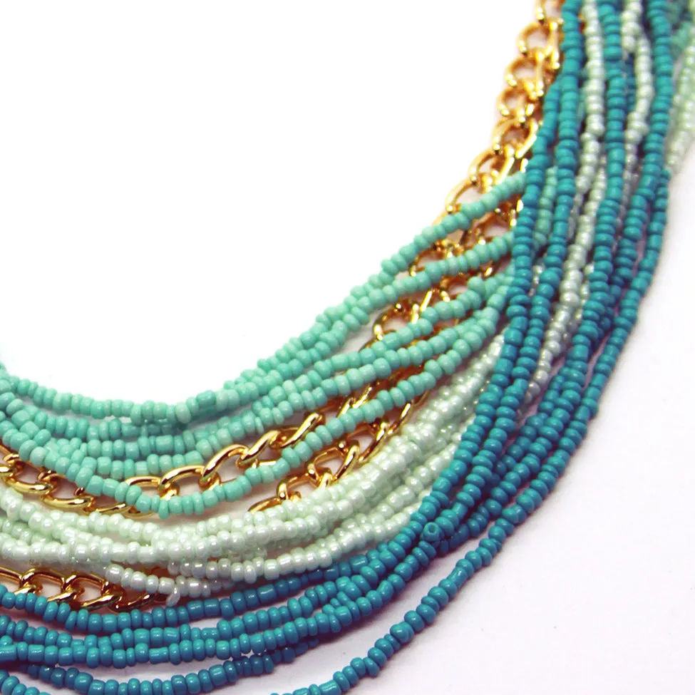 Seduction: Classic Turquoise Cascading Glass-Bead Necklace