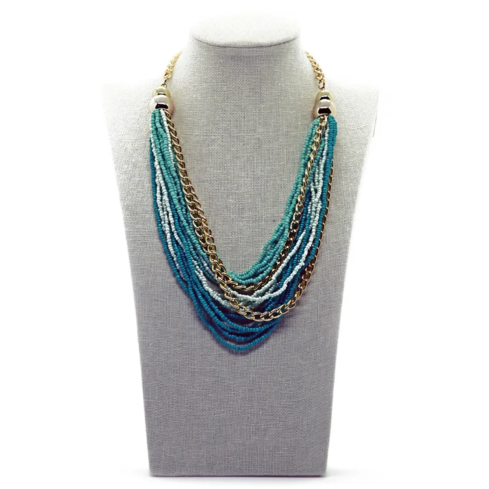 Seduction: Classic Turquoise Cascading Glass-Bead Necklace