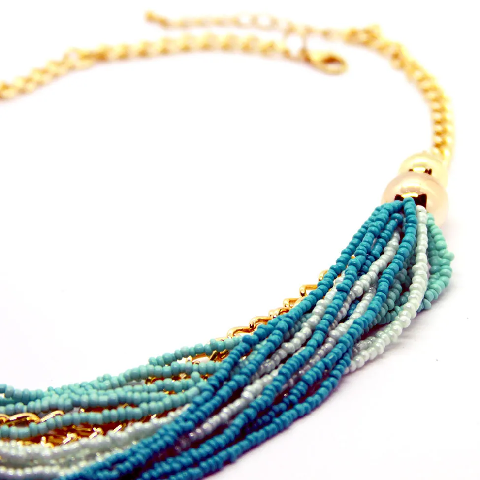 Seduction: Classic Turquoise Cascading Glass-Bead Necklace