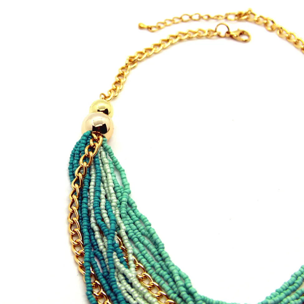 Seduction: Classic Turquoise Cascading Glass-Bead Necklace