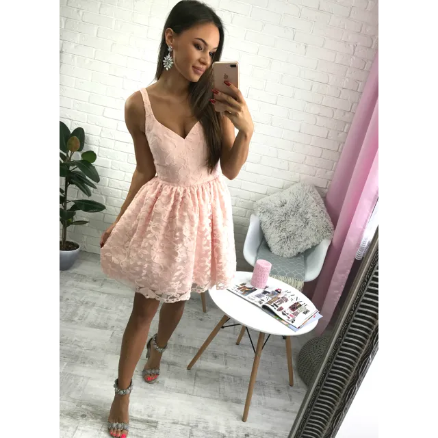 Short Cheap Simple V Neck Blush Pink Lace Homecoming Dresses 2018, BDY0365