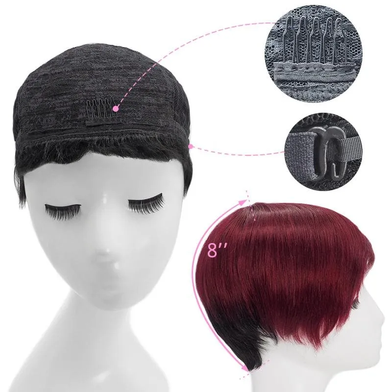 Short Pixie Cut Human Hair Wigs With Layered Side Bangs Glueless All Shades