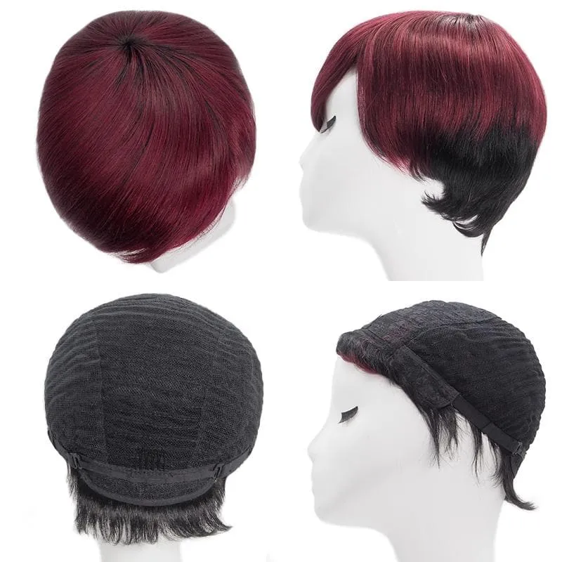 Short Pixie Cut Human Hair Wigs With Layered Side Bangs Glueless All Shades