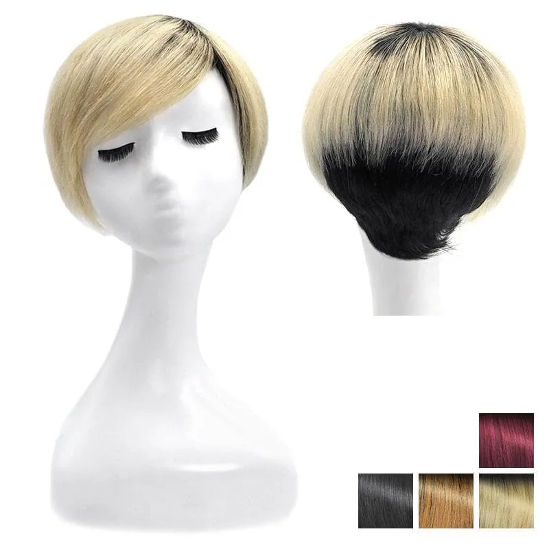 Short Pixie Cut Human Hair Wigs With Layered Side Bangs Glueless All Shades