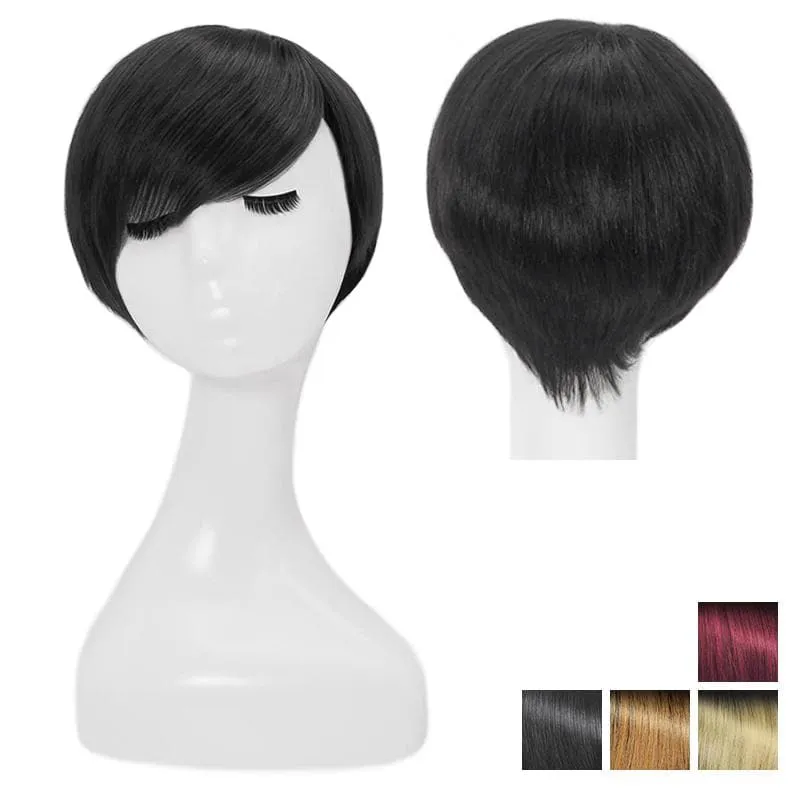 Short Pixie Cut Human Hair Wigs With Layered Side Bangs Glueless All Shades