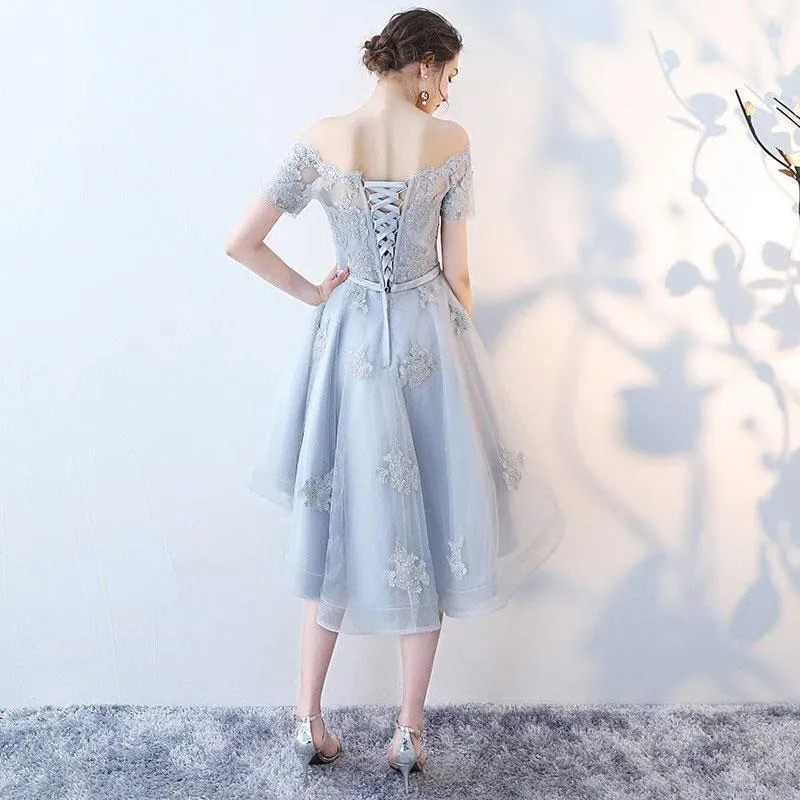 Short Sleeve Off Shoulder High How Dusty Blue Cheap Homecoming Dresses 2018, BDY0362