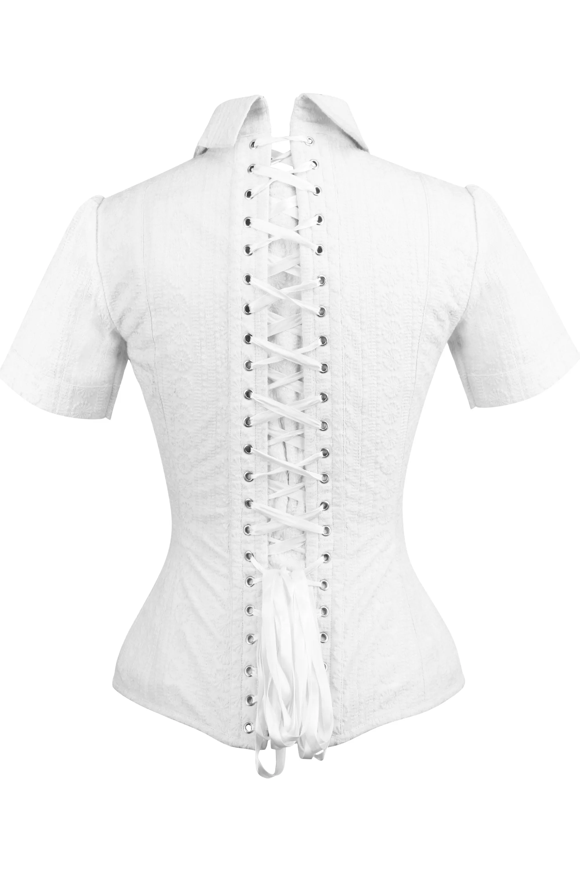 Short Sleeved White Cotton Corset Shirt