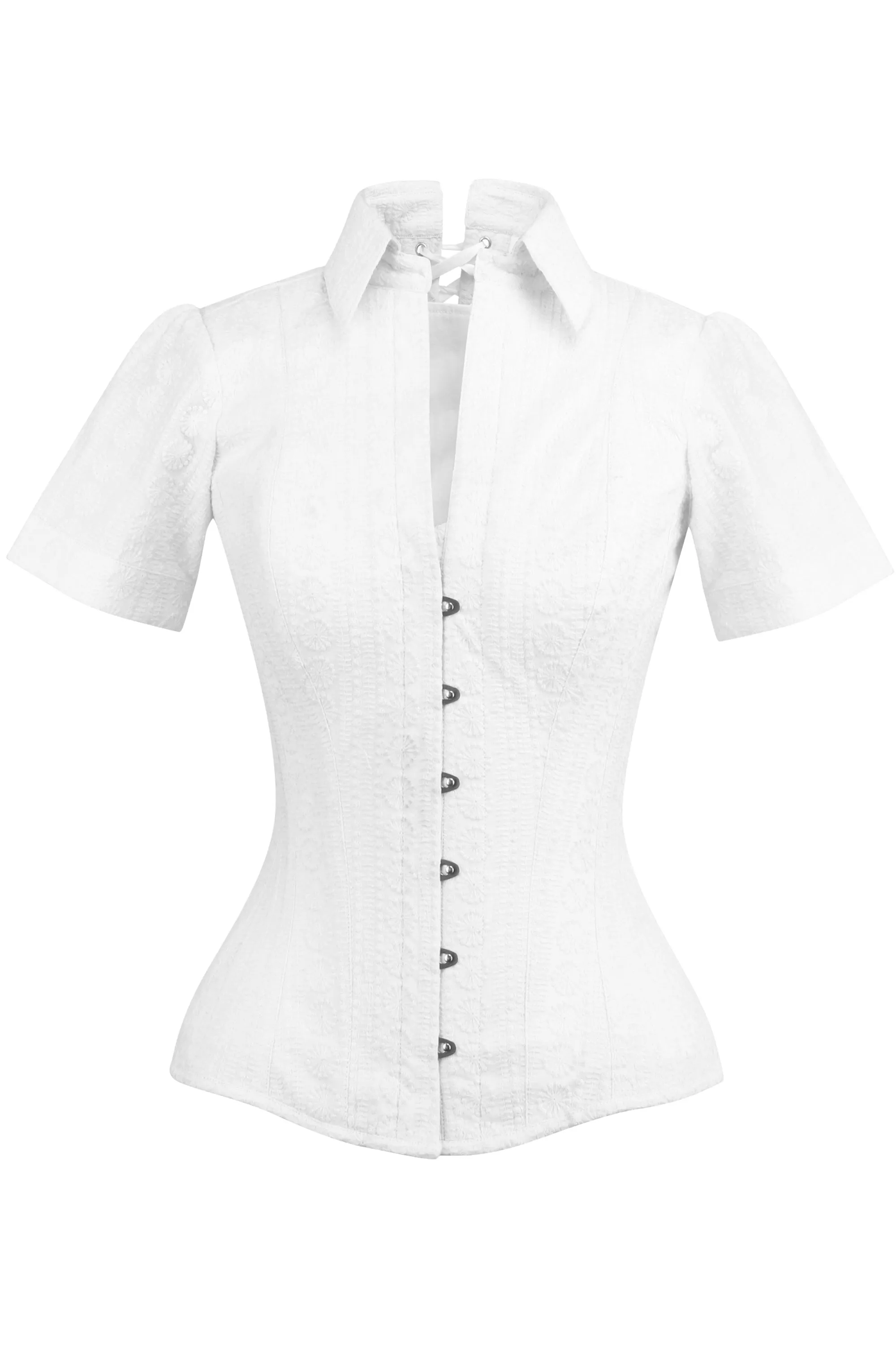 Short Sleeved White Cotton Corset Shirt