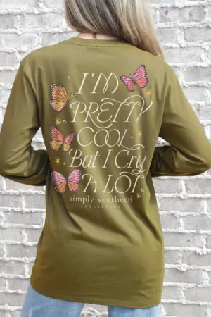 Simply Southern Long Sleeve I’m Pretty Cool But I Cry A Lot T-Shirt for Women in Tulepo Gold | LS-CRY-TULEPO