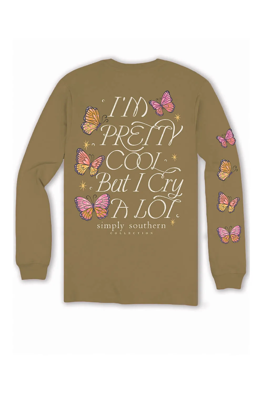 Simply Southern Long Sleeve I’m Pretty Cool But I Cry A Lot T-Shirt for Women in Tulepo Gold | LS-CRY-TULEPO