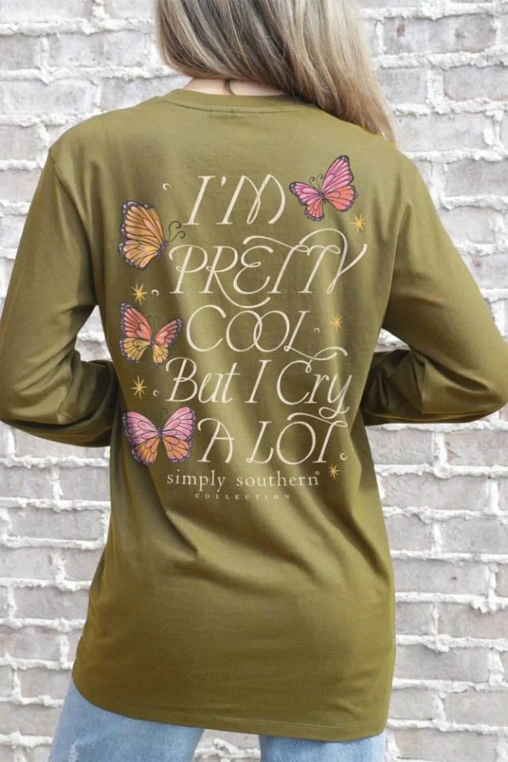 Simply Southern Long Sleeve I’m Pretty Cool But I Cry A Lot T-Shirt for Women in Tulepo Gold | LS-CRY-TULEPO